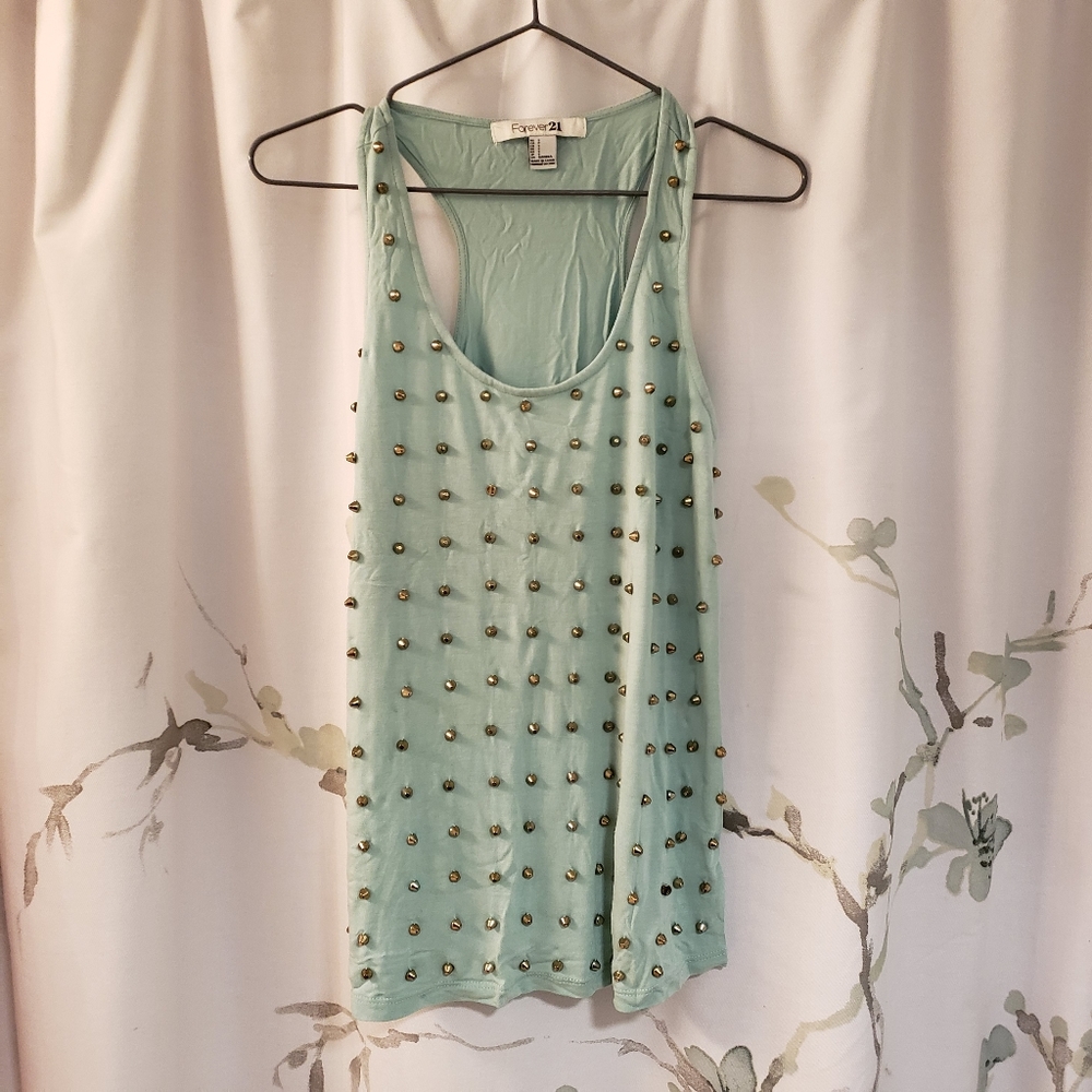Forever 21 Gold Studded Mint Tank Top